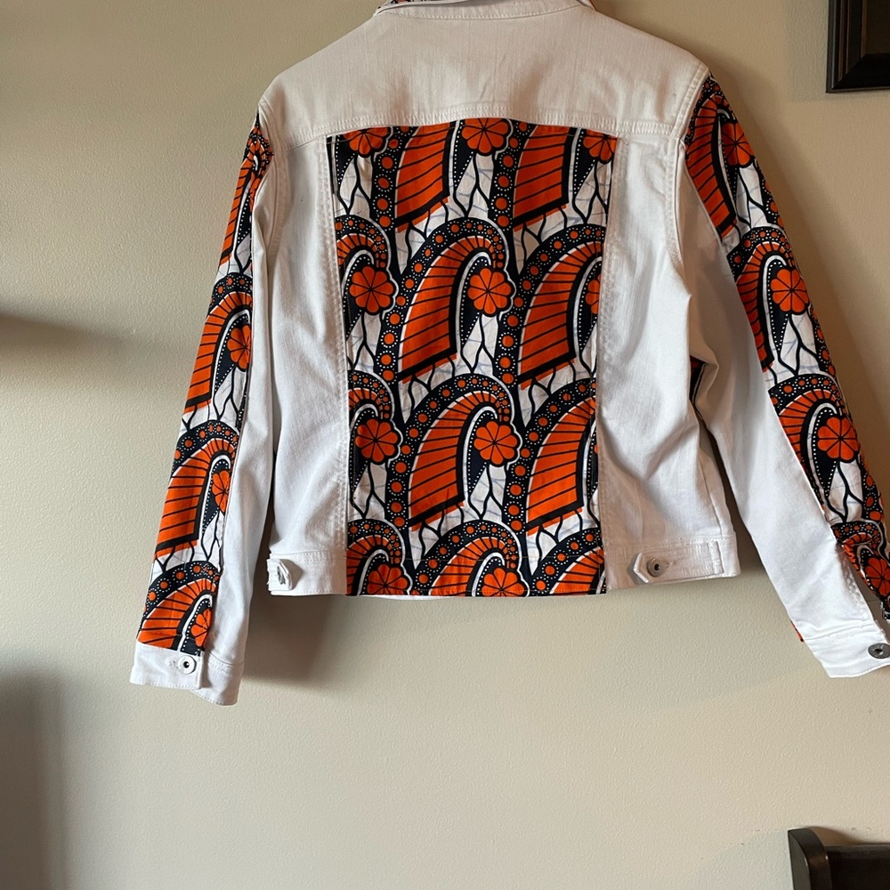 Handcrafted Jean Jacket With African Wax Fabric Panels